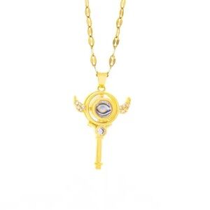 18K Gold Sailor Moon Theme Wand “I Love You” Projector Stone Necklace Anime